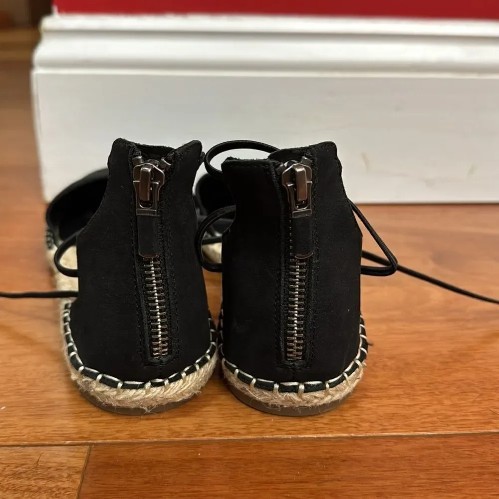 NWOT Eileen Fisher Lace-Up Black Suede‎ Espadrille Sandal Size 7.5